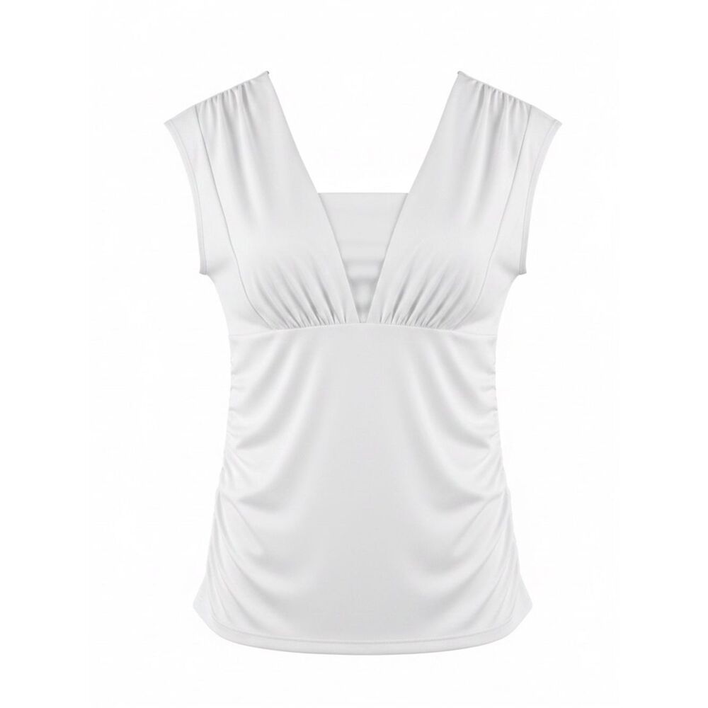 Tail womens White V-Neck Cap Sleeve Top golf shirt size L